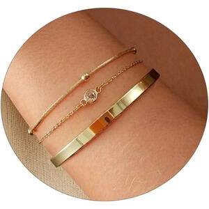 Women Gold  Bracelet Stack Trendy Layered Set Minimalist Fashion Jewelry